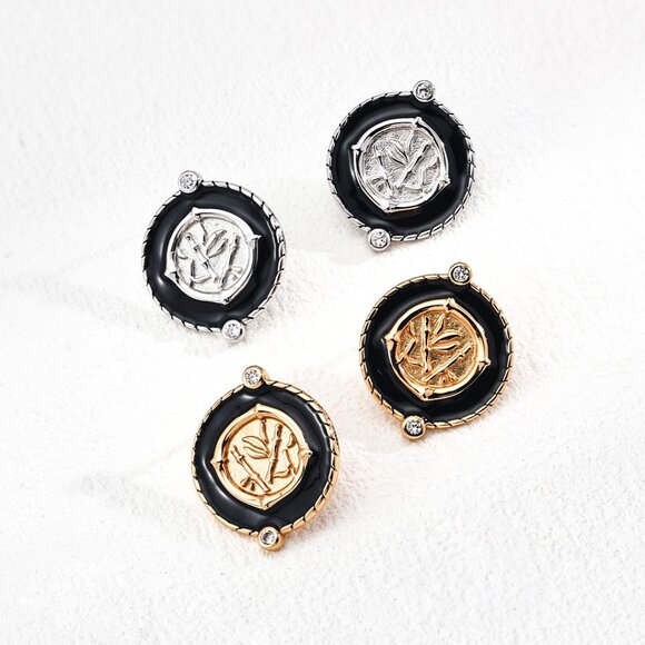 Chic S925 Sterling Silver Enamel Medallion Stud Earrings - Picture 6 of 10